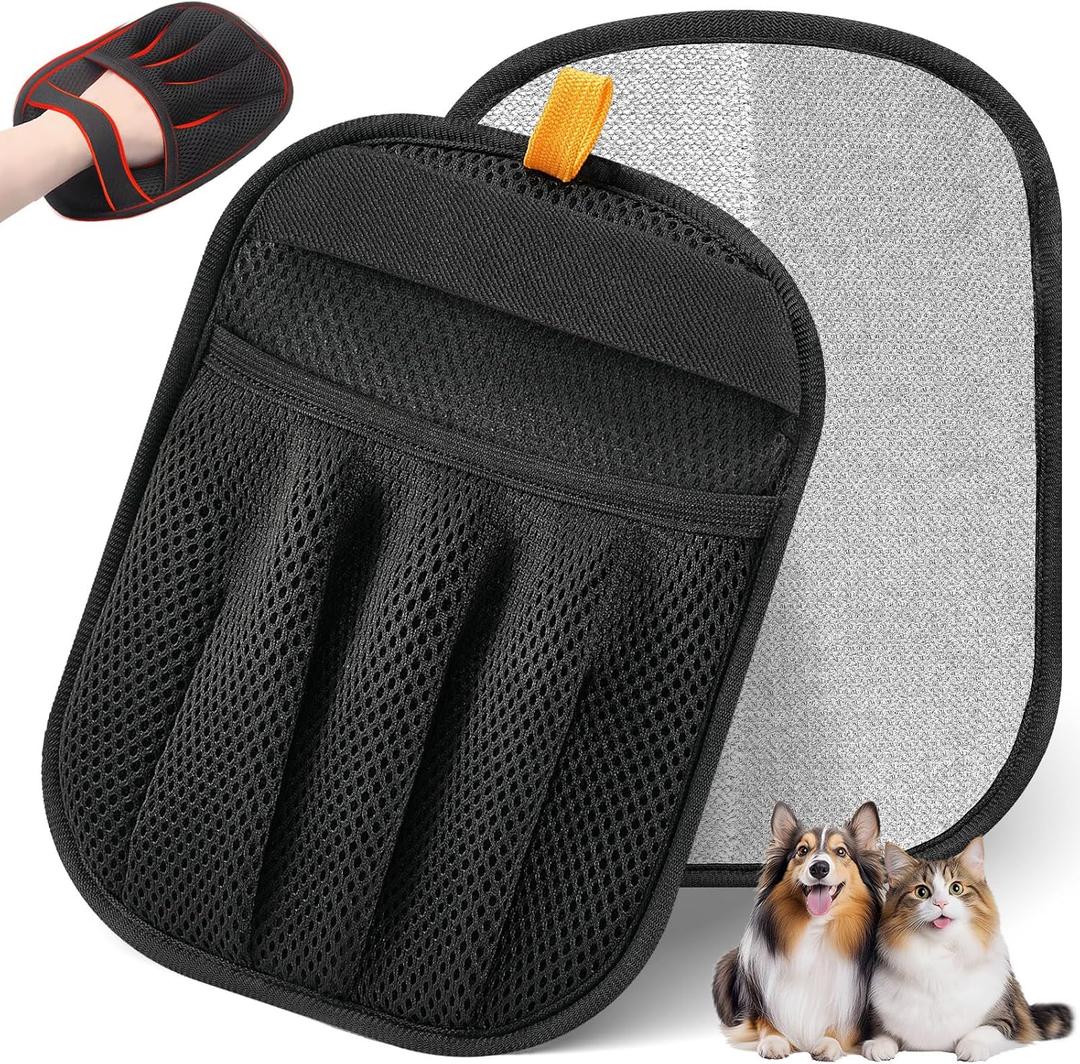 Pet Hair Removal Glove for Cats & Dogs, Upgraded Five-Finger Electrostatic Pet Hair Glove, Reusable Magic Brush Pet Hair Remover Tool for Laundry, Couch, Carpet, Car Seat (Black)
