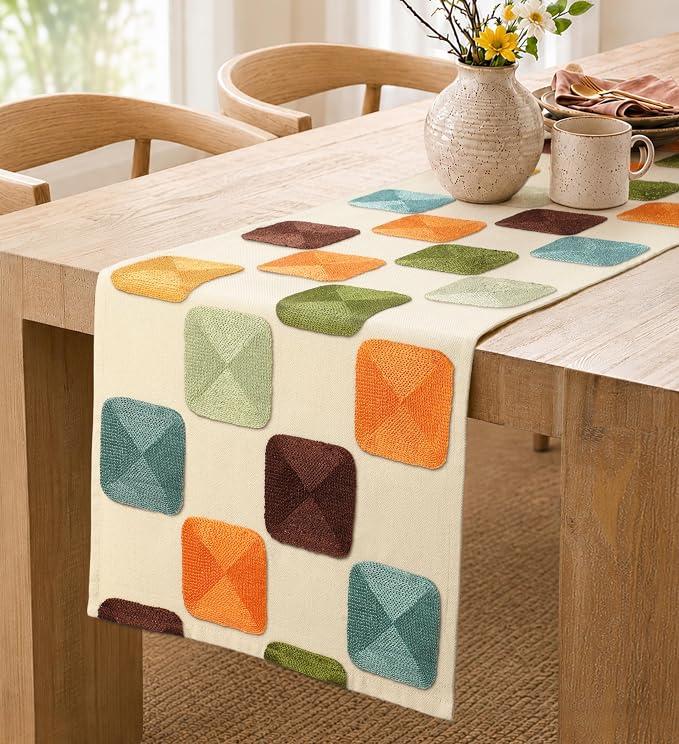 13"x 72" Embroidered Canvas Table Runner, Mosaic