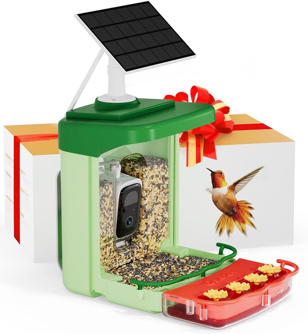 Bilantan Smart Bird Feeder with Camera Solar Powered 2 in 1, Only 2.4G WiFi Compatible, Lifetime Free Al Bird Identification, Hummingbird Feeder Camera, Ultimate Gifts for Bird Lovers