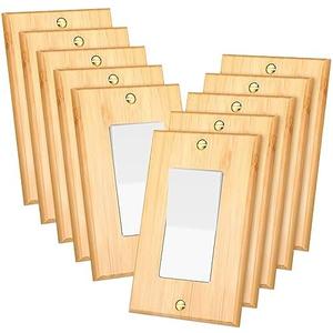 Pinkunn 10 Pieces Solid Wood Light Switch Plate Outlet Covers Bamboo Wooden Decorative Wall Plate for Home Bedroom Kitchen(Light Oak,Single Rocker)