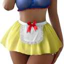 Sexy Stockings Mini Skirt Mesh Sheer Lace Halloween Costume Maid Outfit Lingerie with Thong Set 4 Piece (Small, Royal Blue Yellow)