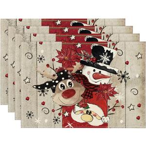 Reindeer Santa Claus Snowflake Christmas Placemats Set of 4, 12x18 Inch Seasonal Winter Table Mats for Party Kitchen Dining Decoration