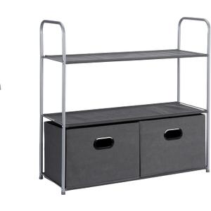 Amazon Basics Closet Storage Organizer with Fabric Bins, Drawers and 3 Shelves, Grey, 32.7" x 12.2" x 31"