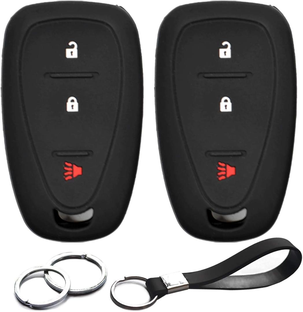2pcs Compatible with Chevy Chevrolet Equinox Traverse Trailblazer Blazer Sonic Spark Trax Volt Bolt EV EUV Camaro Cruze Malibu Limited Key Fob Cover Case Key Chain Protector 3 Buttons Holder
