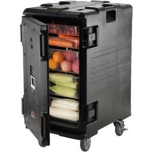 VEVOR Insulated Food Pan Carrier, 127 Qt Hot Box for Catering, LLDPE Food Box Carrier w/Double Buckles, Front Loading Food Warmer w/Handles, End Loader w/Wheels for Restaurant, Canteen, etc. Black