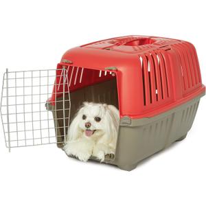 MidWest Homes for Pets Spree Travel Carrier – Hard-Sided Dog & Cat Carrier, Small Pet Travel Crate with Handle, Ventilated Design, Easy Assembly, 24-Inch, Red