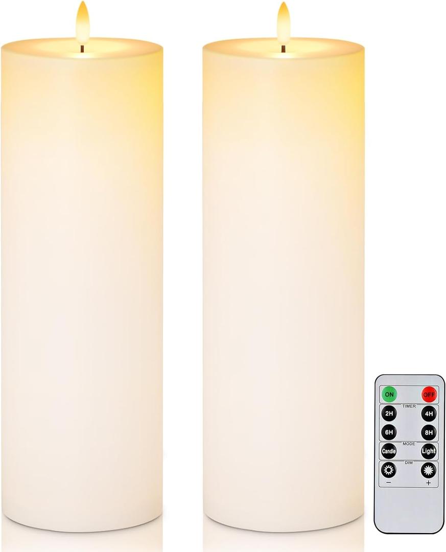 5plots 4" x 12" Waterproof Outdoor Flameless Candles Battery Operated LED Large Pillar Candles with Remote and Timer for Indoor Outdoor Lanterns, Long Lasting, White, Set of 2