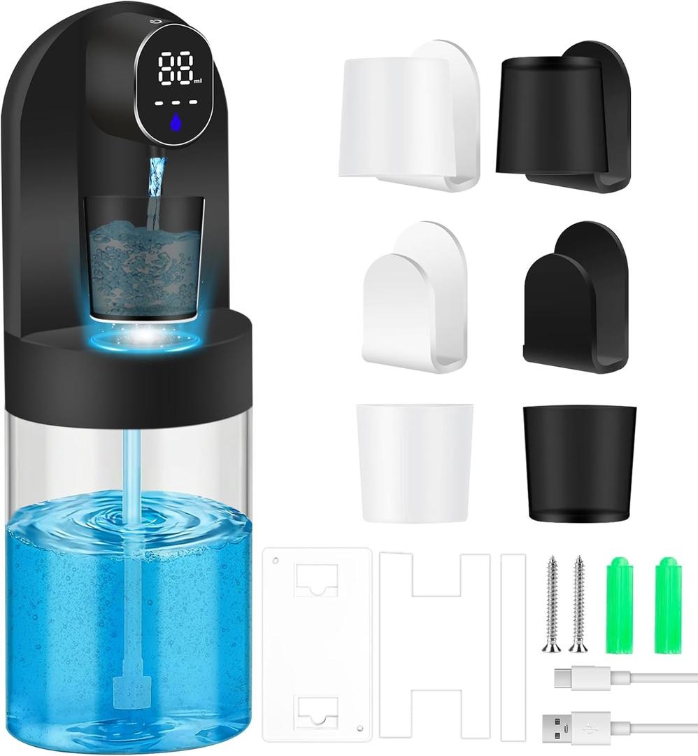 Automatic Mouthwash Dispenser for Bathroom, 20.29 oz Touchless Smart Wall-Mounted Mouth Wash Dispensers, 4 Magnetic Cups, 4 Dispensing Modes, Hands-Free Bathroom Accessories for Home Kids Family-Black