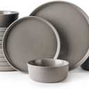 AmorArc Ceramic Dinnerware Sets for 6, Modern Flat Stoneware Plates and Bowls Sets,Chip and Crack Resistant | Dishwasher & Microwave Safe Dishes Set,Scratch Resistant- Service for 6 (18pc)-Matte Gray