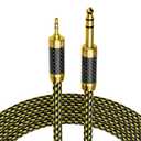 HiFi 1/8 to 1/4 Stereo Cable 100FT, 3.5mm TRS to 6.35mm Audio Cord, (Silver Plated Copper, Braided), Guitar to Aux Bidirectional Cable for Audiophiles, Guitar, Home Theater, Speaker, Amplifier