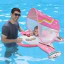 Toddler Pool Float Inflatable Car Baby Swim Float with Adjustable Sun Canopy and Safety Seat Pool Toys for Kids 3+ Years Old