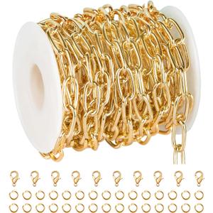 Jabogrii 5 Meters Gold Plated Aluminum Jewelry Making Chains Oval Paperclip Cable Chain Craft Chain for Jewelry Making