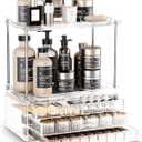 Acina 2-Tier Bathroom Organizer Countertop: Multi-Purpose Makeup Organizer - Large Skincare Exquisite Vanity Organizer for Cosmetics, Perfume Amber Clear (2-Tier with 4-Drawer)