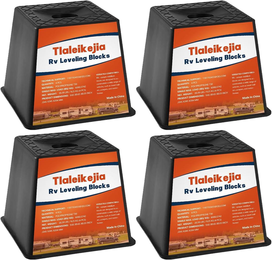Trailer Jack Block, RV Leveling Blocks, 6000 lbs Capacity, Set of 4, Polypropylene RV Camper Stabilizer Blocks, Stackable Leveling Support for Camper Trailer