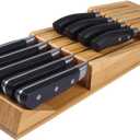 NIUXX Bamboo In-Drawer Knife Block Set for 9 Knives(Not Included), Large Kitchen Detachable Washable Cutlery Slot Organizer Storage Holder for Sharpening Steel and Cutter