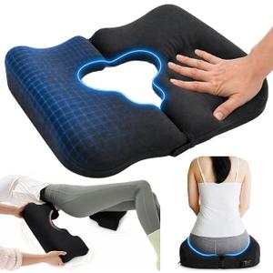 Bedsore Cushion for Buttocks, Pressure Relief Pillow for Sleeping & Sitting, T-Shaped Tailbone Support for Coccyx Comfort, Office Chair & Car Seat Use, Post-Surgery Recovery & Night Support (Black)