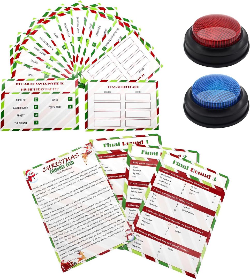 Christmas Family Feud Game with Answer Buzzers,Funny Christmas Party Games,Christmas Trivia Game, Family Feud Quiz Holiday Games for Party Office Adult Groups