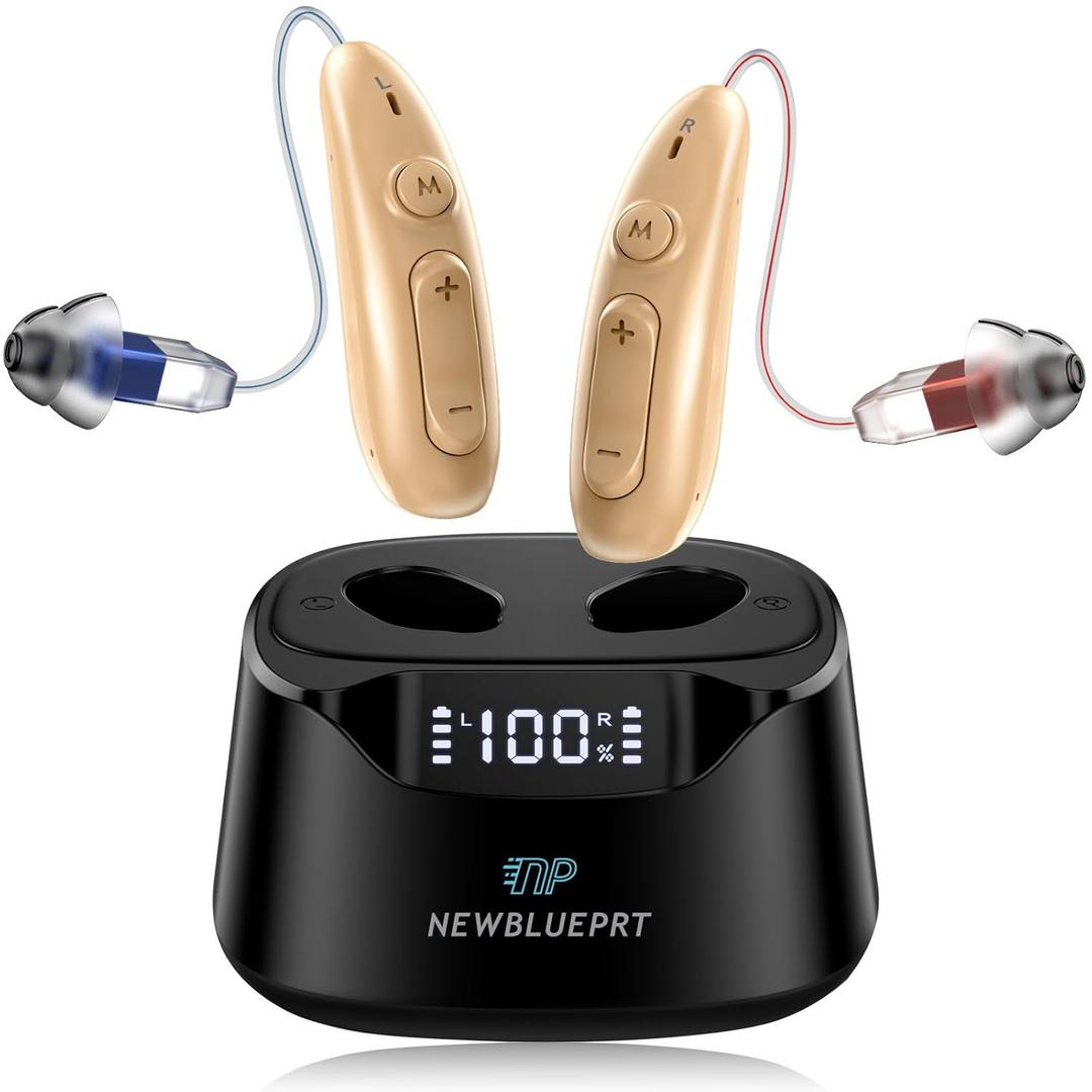 Hearing Aids for Seniors, Rechargeable Digital Hearing Aid with 16-Channel Noise Cancelling, OTC Hearing Amplifier with LED Power Display for Hearing Loss, 4 Adjustable Modes 6 Levels Volume, Beige