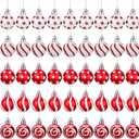 Haull 50 Pcs 1.18 Inch Red and White Christmas Balls Ornaments Mini Hanging Christmas Tree Decorations Small Xmas Balls Decorative Ornaments with Hanging Loop for Holiday Wedding Party