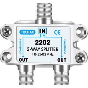 2 Way Coaxial Cable Splitter,Support 10-2602MHz, RG6 Compatible, Nickel-Plated for Cable Splitter,Work with CATV, Satellite TV,Antenna System and MoCA Configurations