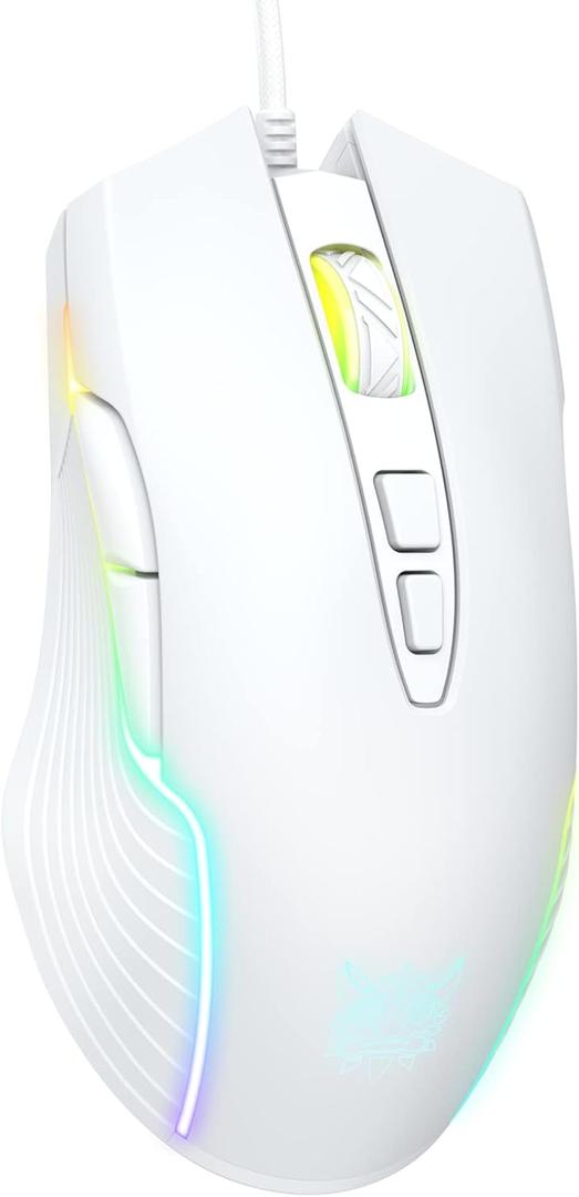 Wired Gaming Mouse, Ergonomic RGB Computer Mouse with RGB Backlight, Adjustable DPI UP to 6400, 7 Programmable Buttons for Windows Vista Linux (White)