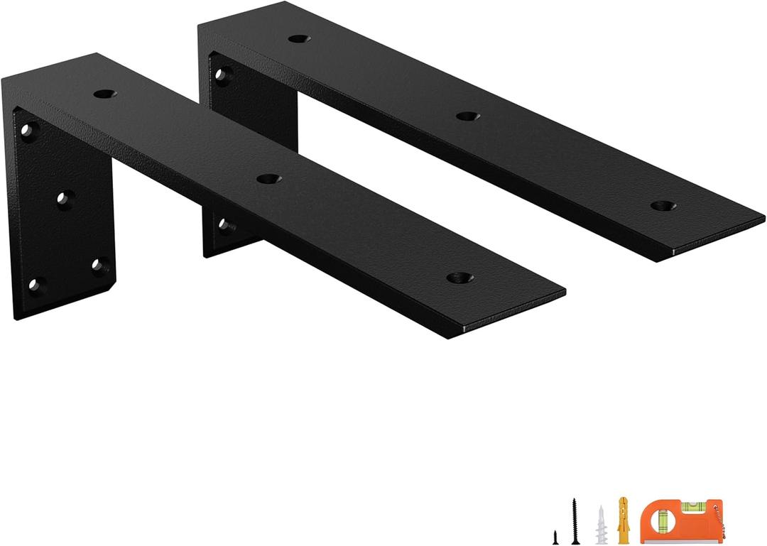 2-Pack 16 Inch Countertop Support Brackets, Heavy Duty L Brackets for Quartz/Wood/Laminate/Granite Countertops | 3/8" Thick Metal Steel | Frosted Black Powder Coated