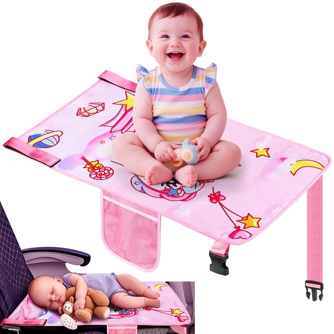 Toddler Airplane Bed, Toddler Airplane Travel Essentials, Plane Seat Extender for Kids, Portable Plane Travel Bed for Long Flight Flying (Pink)