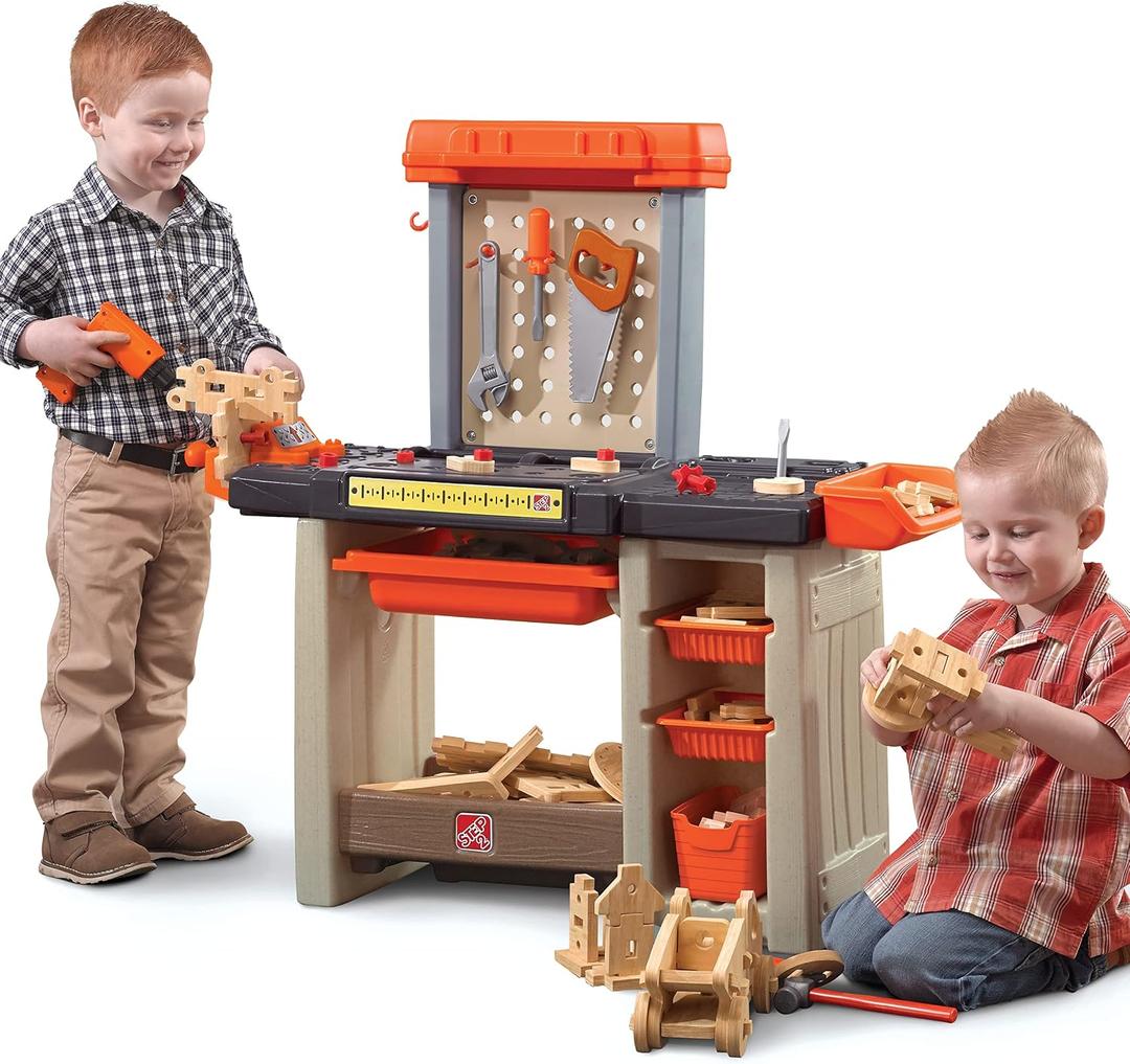 Step2 Handyman Kids Workbench, Indoor/Outdoor Tool Bench for Children, Interactive Play with Sounds, Made of Durable Plastic, Includes 35 Piece Toy Accessories, For Toddlers 3+ Years Old, Large