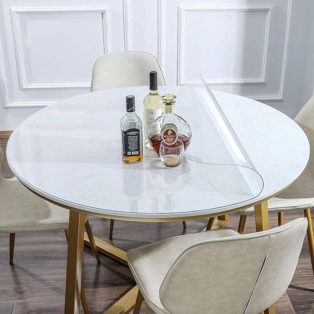 60 Inch Round Clear Plastic Dining Room Tablecloth Protector Vinyl PVC Furniture Table Protector Cover 1.5mm Thick Water Heat Resistant Office Desk Top Cover Coffee Dinner Bar Table Pad