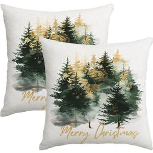 Artmag Christmas Pillow Covers 18x18 Inch Set of 2 Black Gold Merry Christmas Xmas Tree Rustic Decorative Throw Pillows Covers Winter Holiday Decor for Couch Sofa