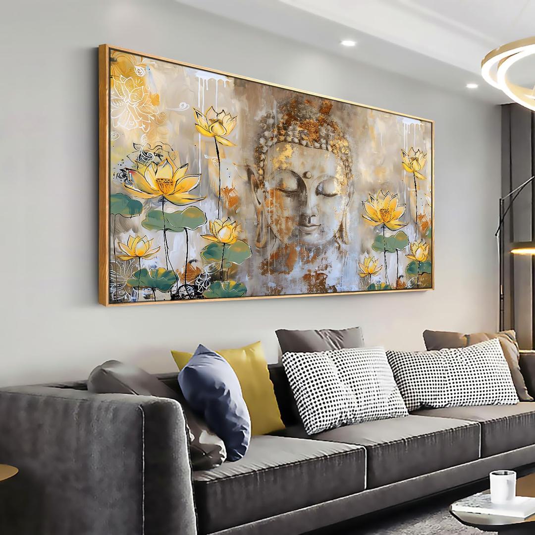Orvannaatr Wall Art Buddha lotus Zen Art Modern Artwork Canvas Painting for Living Room Bedroom Dining Room Home Office Decor Large Framed Ready to Hang 20"x40" (awork)