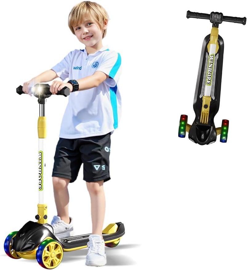 Winhope Kick Scooter for Kids, 3 Wheel Scooters, 4 Adjustable Height for 3-8 Years Old Boys Girls, Lean-to-Steer Kids Scooter (black)