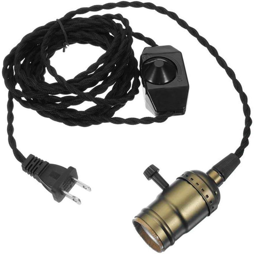 Single Vintage Bulb Cord Edison Socket lamp Plug Pendant Light with Dimmer,ZHMA Industrial DIY Lamp Holder E26/27 Base,4.5M(14.8FT) Twisted Black Cloth Cord Hanging Light Fixture(with Swith and Plug) (1PCS)