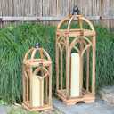 Large Farmhouse Wooden Lantern Decorative Indoor & Outdoor,30‘’/20‘’H Set of 2 Rustic Hanging Candle Lanterns, Wooden Outdoor Lanterns for Patio Front Porch Table, Natural Wood