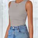 ZESICA Womens Summer Tank Tops 2026 Sleeveless Crewneck Knit Slim Fitted Side Ruched Casual Basic Shirt (Gray, S)