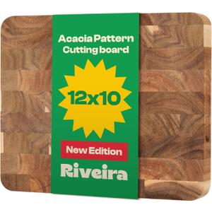 Riveira Acacia Wood Cutting Board Gourmet Acacia Grandeur: 12 x 10 Wooden Chopping Board Natural Wooden Cutting Boards For Kitchen Decorative Innovative Juice Grooves