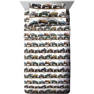 Jay Franco Kids Sheet Set with Fitted, Flat Sheets & Pillow Cover - Ultra-Soft Bedding with Pillowcase for Room Decor, Multi - Monster Jam, 3 Piece Twin