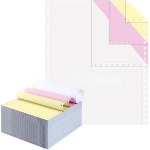 Watersay 9.5 x 11 Continuous Feed Computer Paper Fanfold for Dot Matrix Printers Continuous Computer Paper Left and Right Perforated 1000 Sheets 3 Part White/Pink/Yellow for Receipts, Invoices