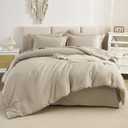 Litanika Comforter King Size Set Oatmeal - 7 Pieces Bed in a Bag King Bedding Comforter Sets, Plain Lightweight Bed Set with Comforter, Sheets, Pillowcases & Shams (King (104"x90"))