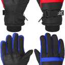 SATINIOR 2 Pairs Kids Waterproof Winter Snow Gloves Ski Gloves for Boy Girl Outdoor Warm Thickening Snowboar (10-15 Years, Red, Royal Blue)