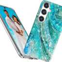 for Samsung Galaxy S25 Plus Case for Girl Women Men, Glitter Mother of Pearl Luster Shiny Sparkle Bling Slim Soft TPU Protective Back Phone Case Cover for S25+,Blue Sea Ocean Summer Beach