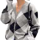 SOLY HUX Women's Argyle Cardigan Sweater Plaid V Neck Button Down Long Sleeve Casual Cardigans, Small