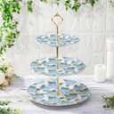 Lallisa 3 Tier Blue Hydrangea Cake Stand 10", 9" and 7" Ceramic Serving Tray Dessert Cupcake Display Holder Tower for Wedding Baby Bridal Shower Tea Party Decoration