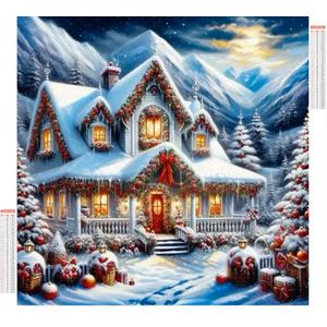 CZYWJMEI Christmas 5D Diamond Painting Kits for Adults Beginners,DIY Winter House Diamond Art Kits,Full Round Drill Diamond Dot Gem Art Kits,Home Wall Decor 13.7x13.7nch