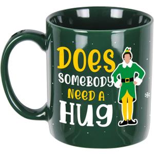 Buddy The Elf Mug, Funny Christmas Coffee Mug, 11oz Holiday Drinking Cup, Elf Merch Gifts, Novelty Christmas Party Cups for Table Decorations, Xmas White Elephant Gifts for Women Men Coworkers (Hug)