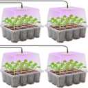 MIXC Seed Starter Kit with Grow Light, Elevated Seedling Tray Kit with Adjustable Humidity Dome and Clear Cell Tray, 12 Full Spectrum Led Beads for Seed Starting Greenhouse, 4 Pack, Transparent
