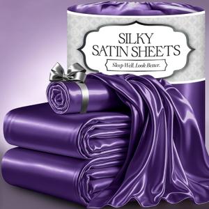 DECOLURE Satin Bed Sheets - 3 Piece Luxury Silky Twin Size Bedding Set - Softer Than Silk, Wrinkle-Free with 15 Deep Pocket Fitted Sheet, Perfect for Hair & Skin, Gifts for Women (Purple)