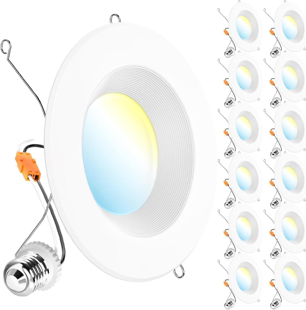 Sunco 12 Pack 6 Inch LED Recessed Light, Retrofit Downlight Can Lights for Ceiling, Baffle Trim, 1050 LM, 13W (75W Equivalent), Selectable CCT 2700K/3000K/3500K/4000K/5000K, Dimmable, Damp Rated UL