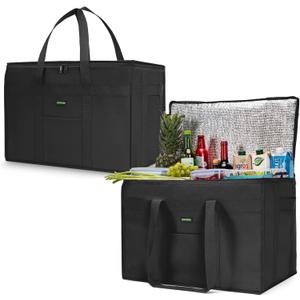 2-Pack Heavy-Duty Insulated Grocery Bags & Food Delivery Bag  Collapsible Cooler Bag with Zippered Top | Reusable Shopping Bags for Groceries, Picnics, Easy Storage(XXXL Black)
