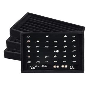 Foraineam 4 Pack Velvet 7 Slots Ring Earrings Showcase Trays Holder Drawer Insert Jewelry Display Organizer